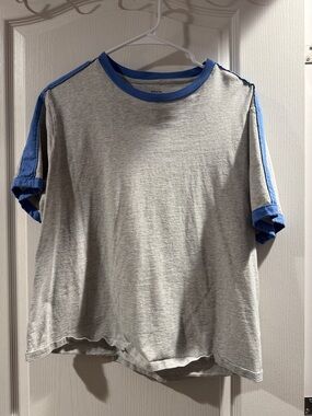 Grey Tee with Blue Trim Crewneck
